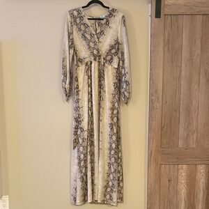 She + Sky Long Sleeve Snake Print Dress - Beige and Brown